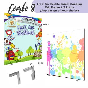 Combo 8 - 2x2m Double Sided Standing Frame & 2x 2x2m Prints