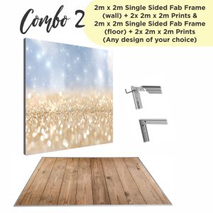 Combo 2 - 1x 2x2m Single sided wall mounted frame + 2x2m Single Sided floor frame + 4x 2x2m Prints