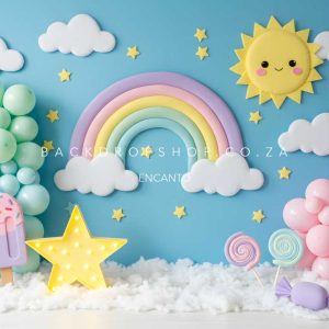 Encanto 418 - Sun clouds rainbow stars pastel kids bright birthday