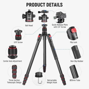 Neewer N55C 68"/172cm Carbon Fiber 2-in-1 Tripod & Monopod